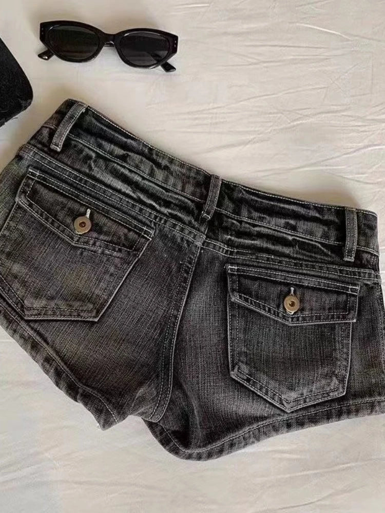 Vintage Black Y2K Denim Shorts