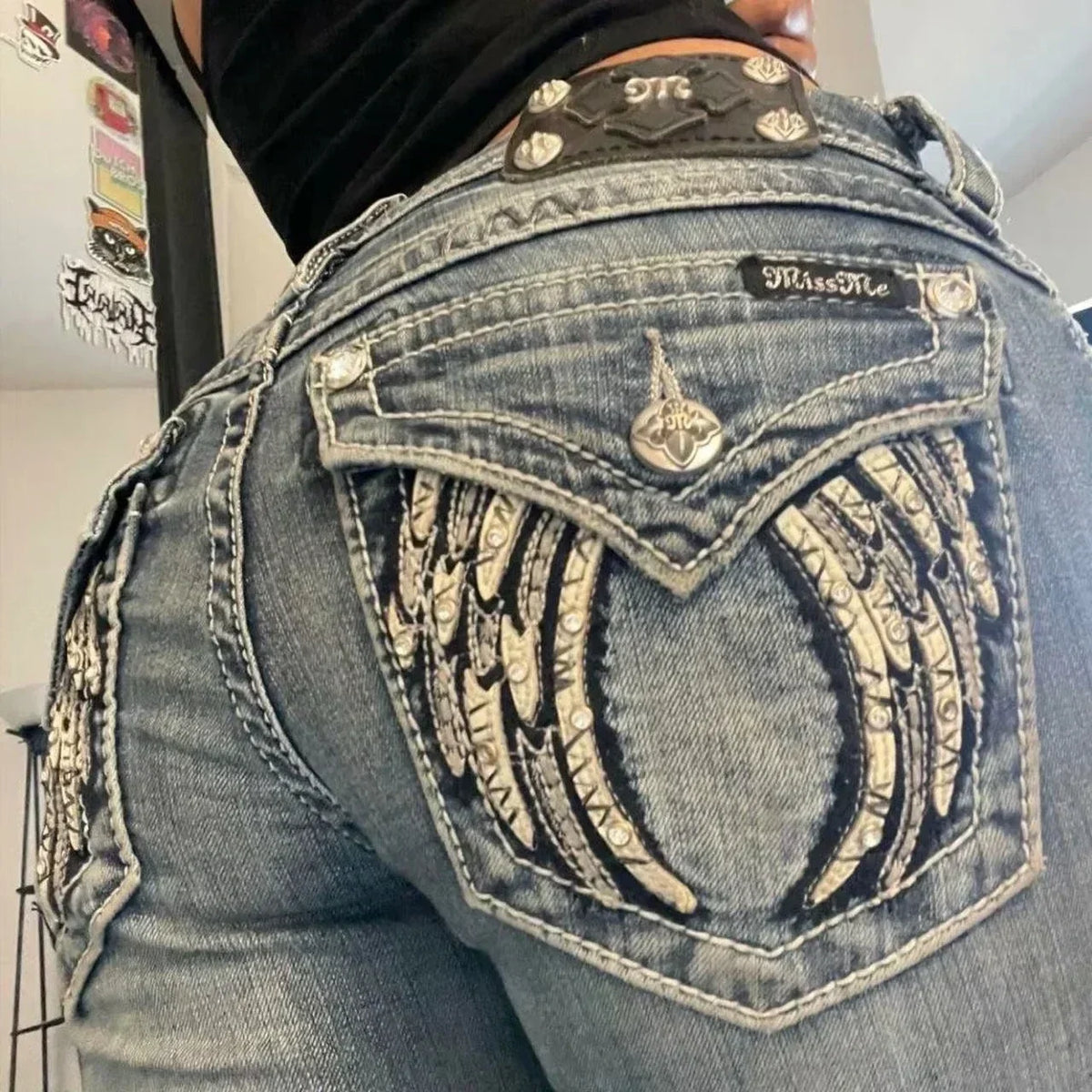 Y2K Rhinestone Wing Flare Jeans 🪽