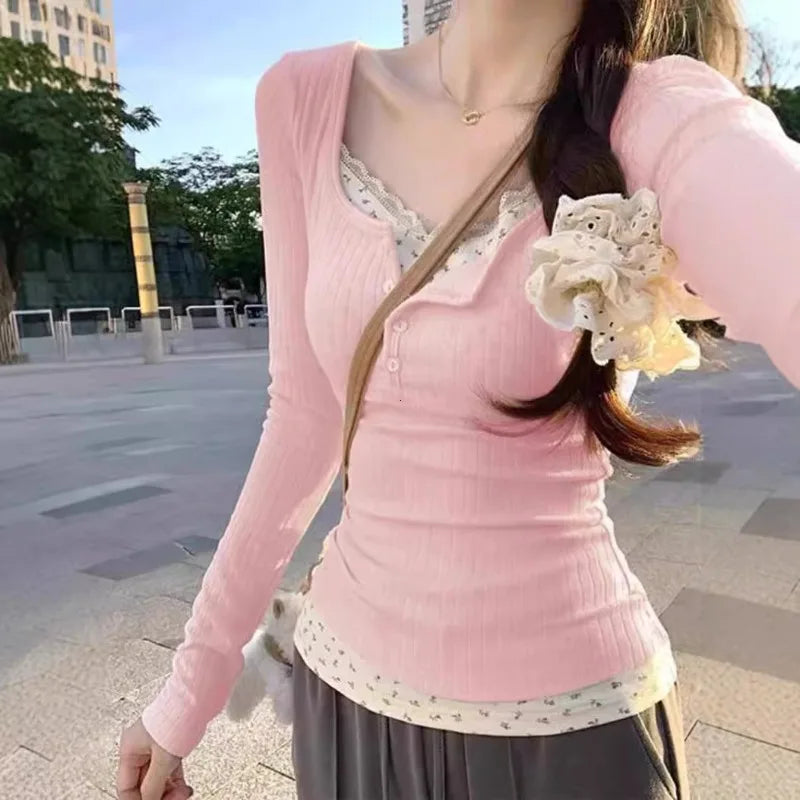 Korean Lace Collar Layered Top