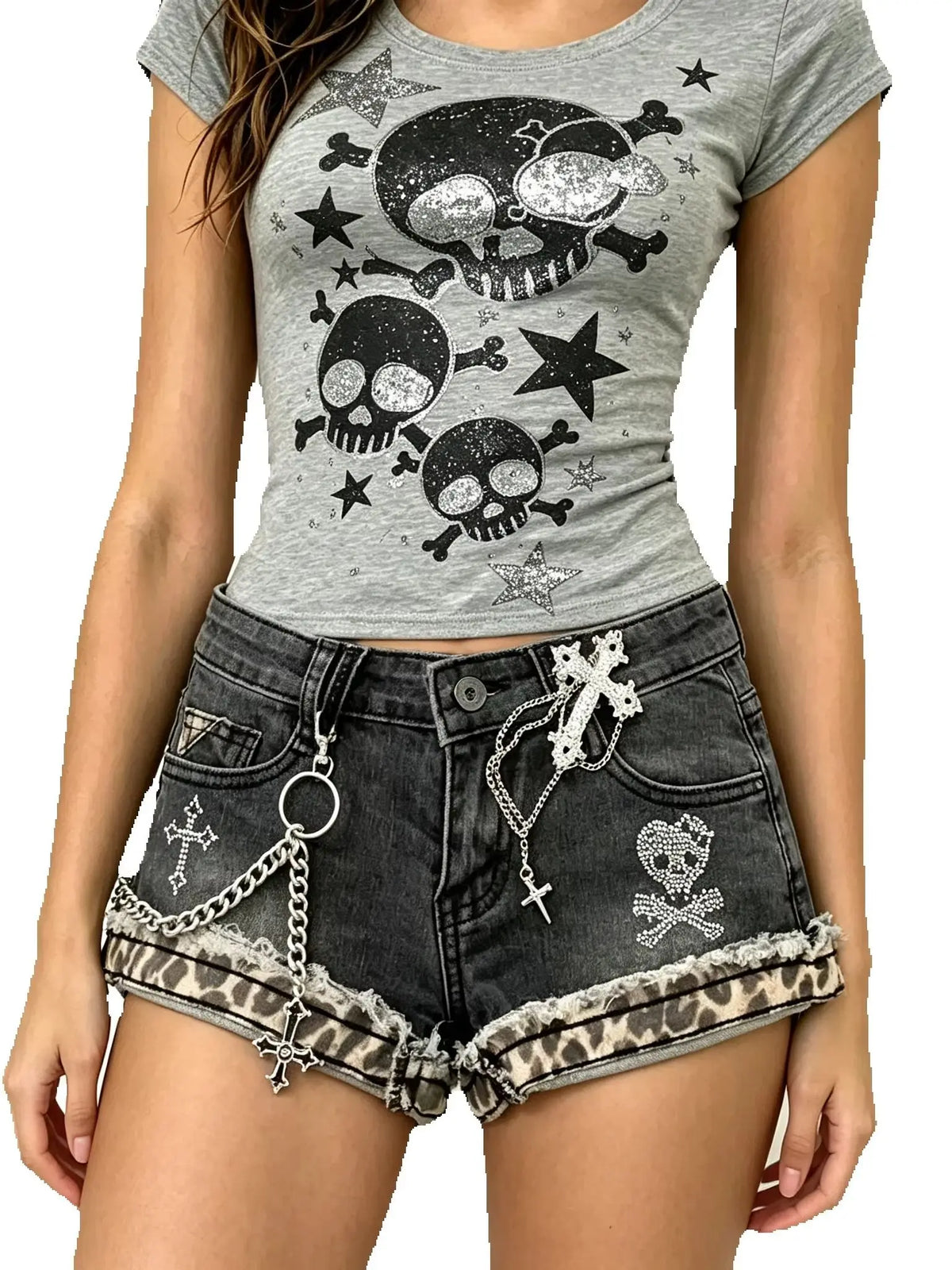 Y2K Patchwork Denim Hot Pants