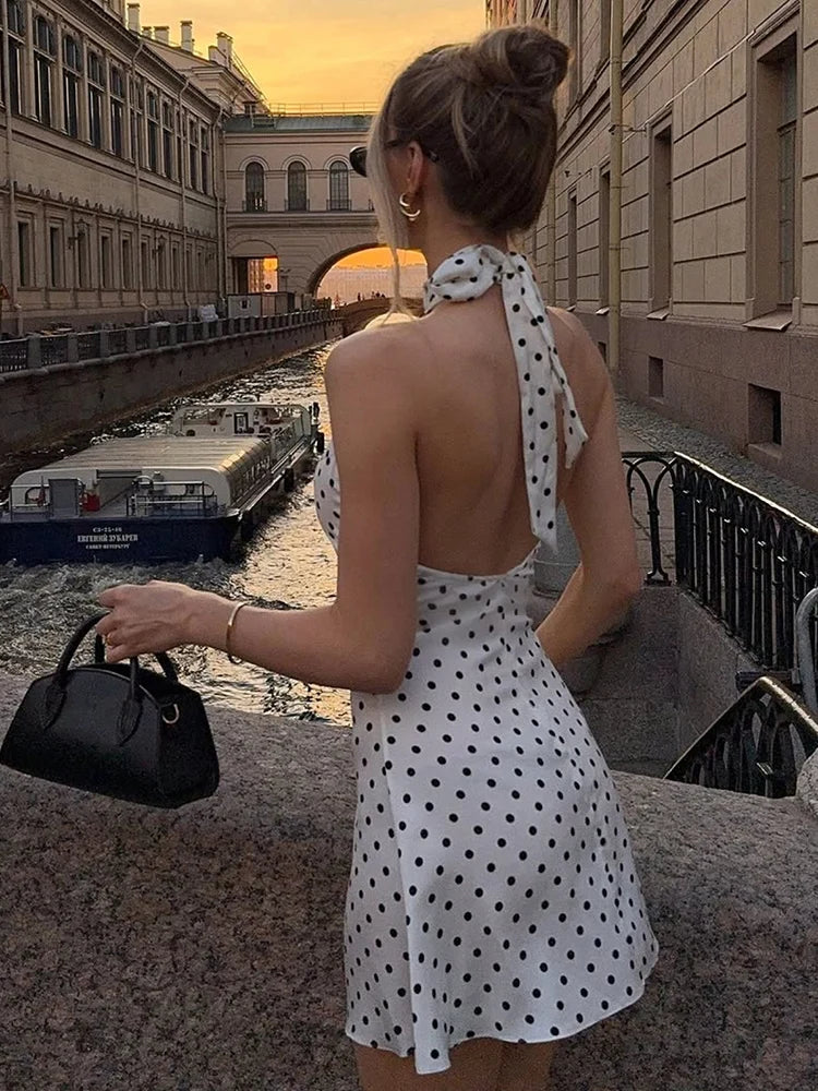 Chic Polka Dot Halter Mini Dress