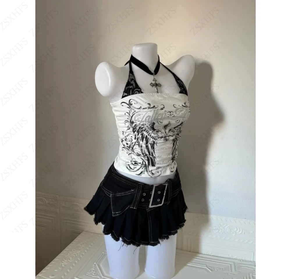 Lace Y2K Halter Crop Top