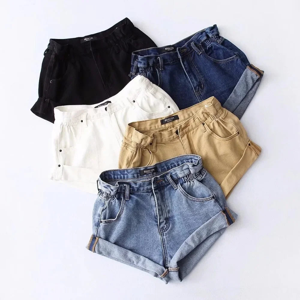 High-Waist Split-Hem Denim Shorts