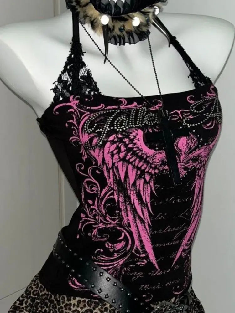 Lace Y2K Halter Crop Top