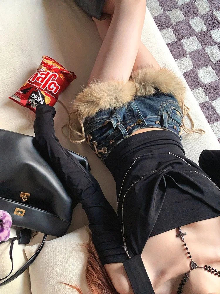 Retro Fluffy Y2K Shorts