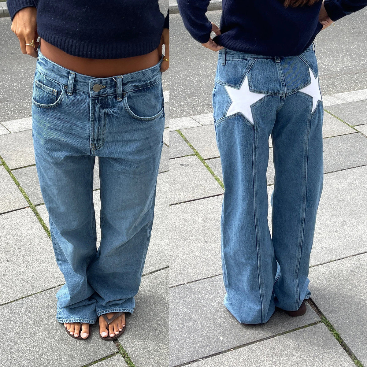 Y2K Star Print Straight-Leg Jeans