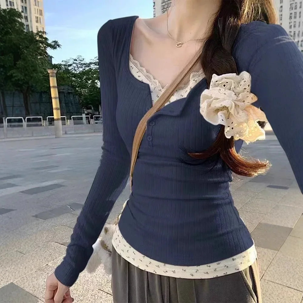Korean Lace Collar Layered Top