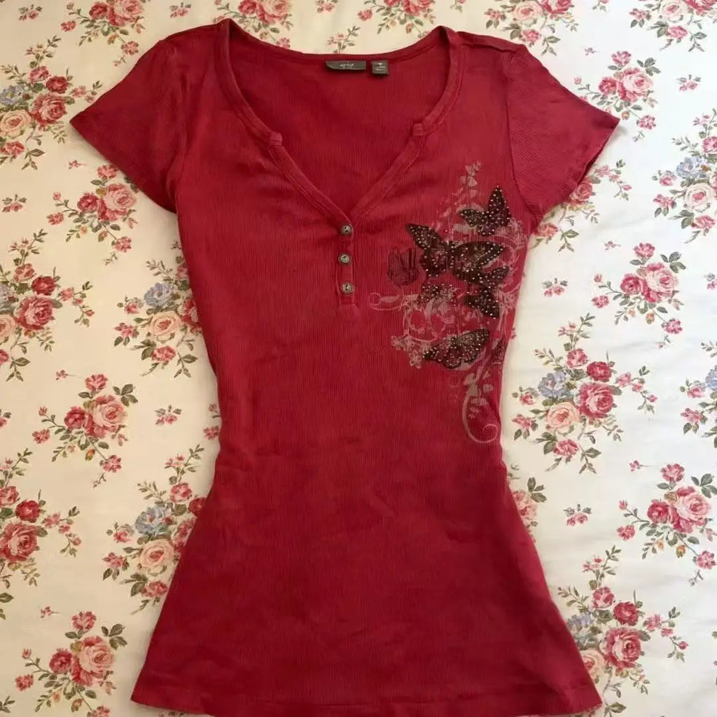 Y2K Butterfly Red Crop Top