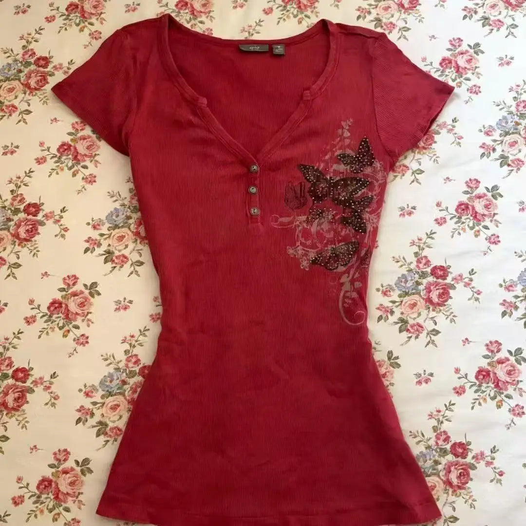 Y2K Butterfly Red Crop Top
