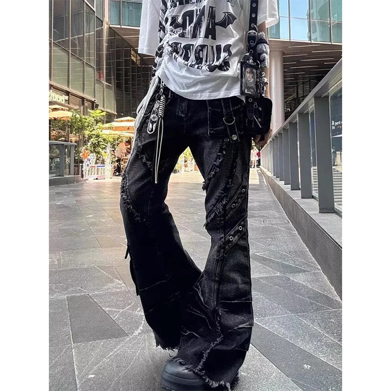 Y2K Patchwork Flare Cargo Jeans