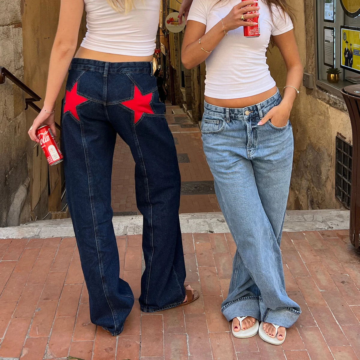 Y2K Star Print Straight-Leg Jeans