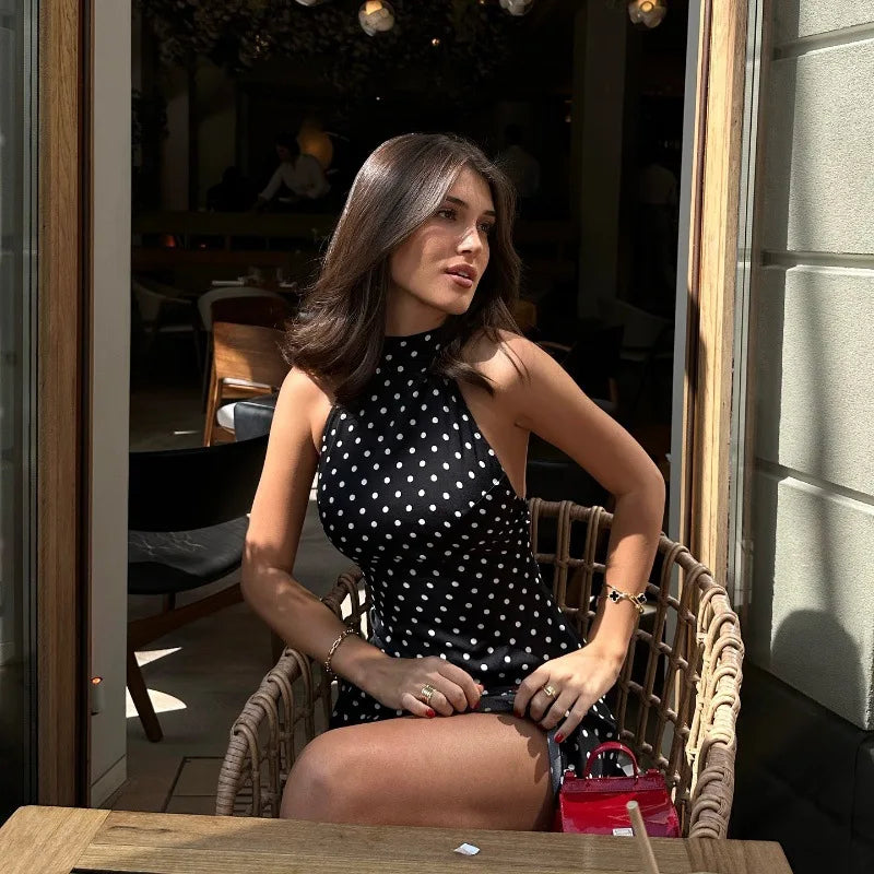 Chic Polka Dot Halter Mini Dress