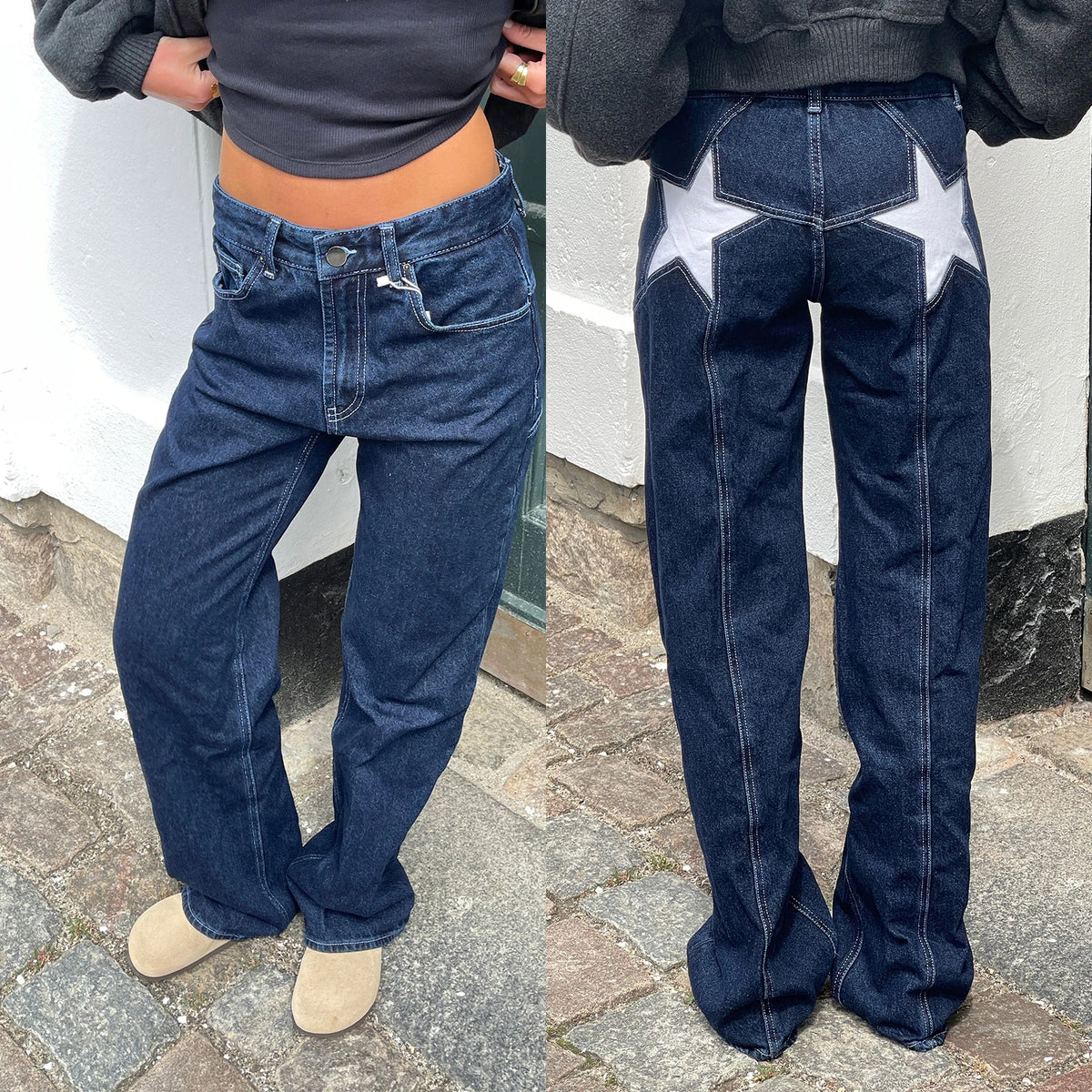 Y2K Star Print Straight-Leg Jeans