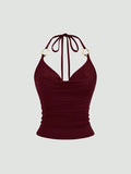 Metal Drape Halter Crop Top