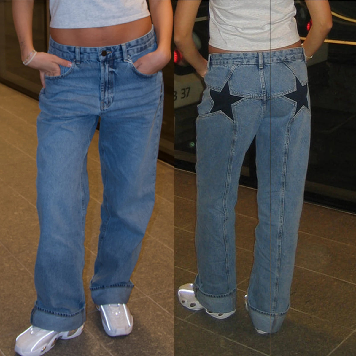 Y2K Star Print Straight-Leg Jeans