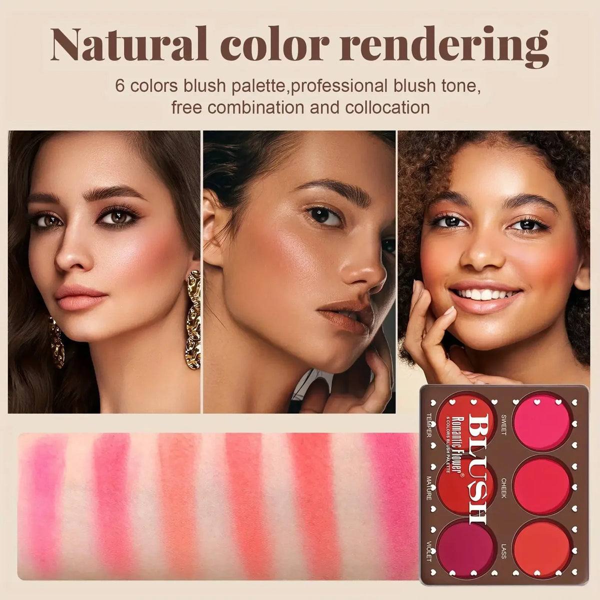 6-Color Matte Blush Palette 🌸