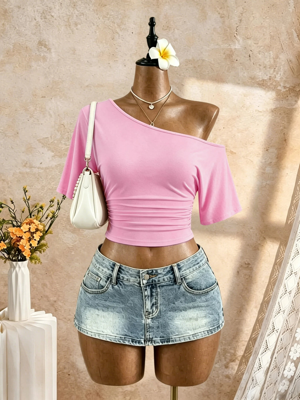Y2K Ruched One-Shoulder Crop Top
