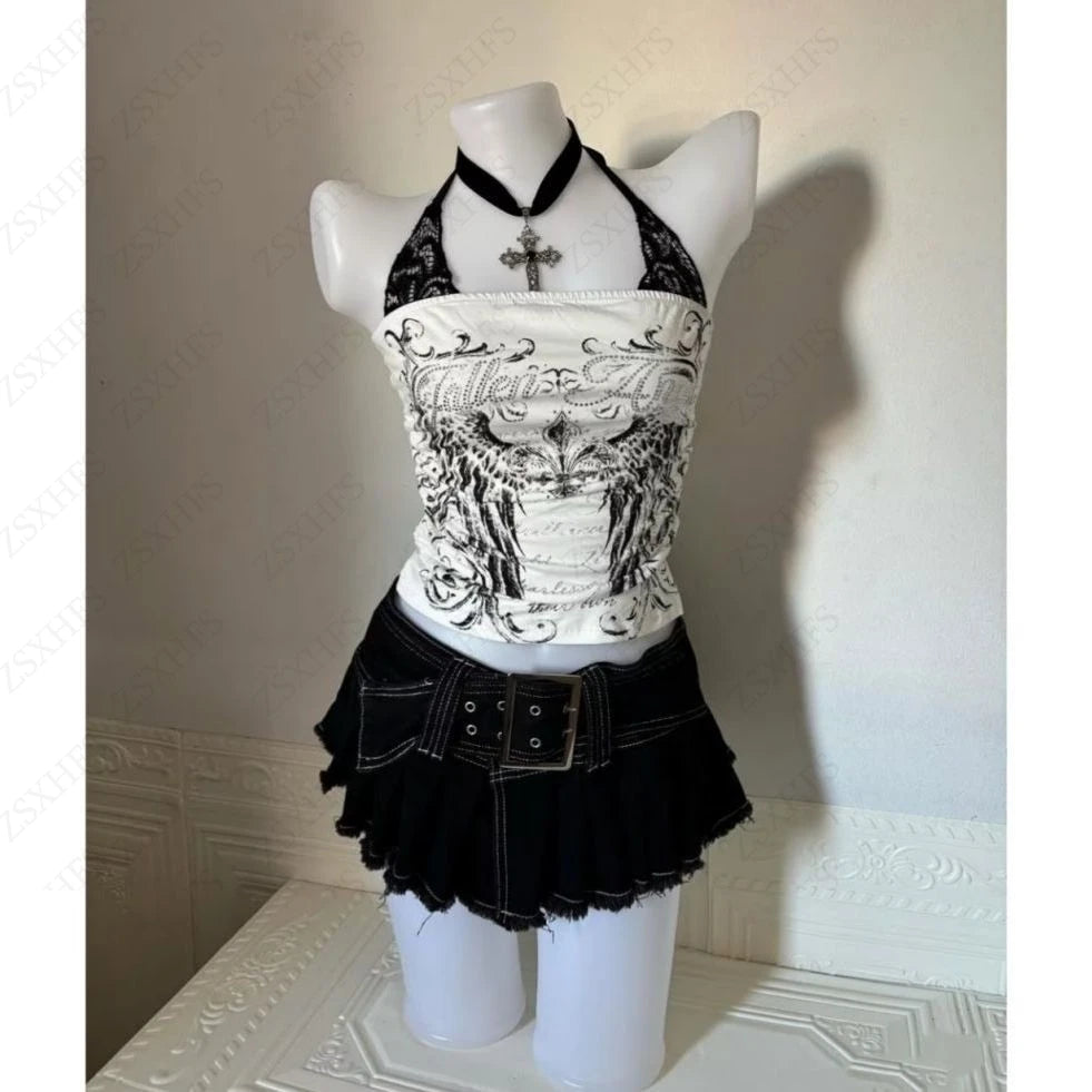 Lace Y2K Halter Crop Top