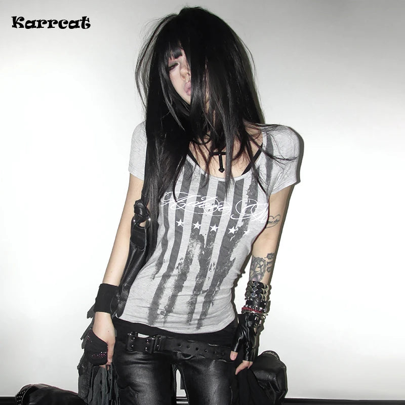 Y2K Grunge Striped Tee