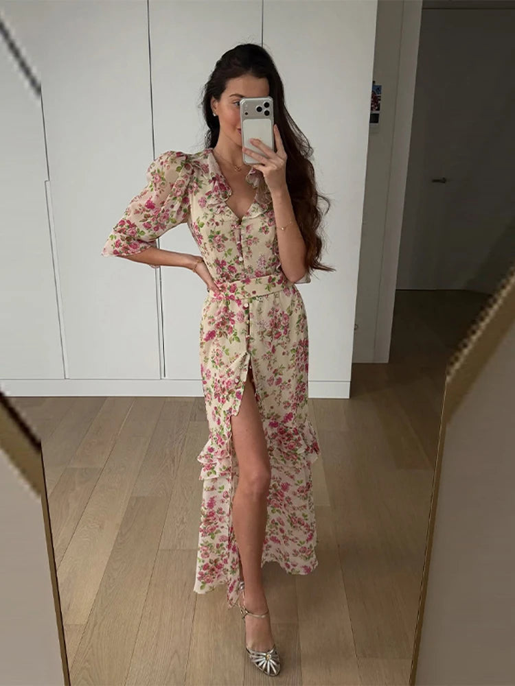 Flora Pleated Maxi Dress