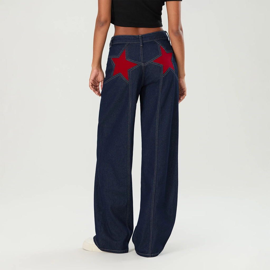Y2K Star Print Straight-Leg Jeans