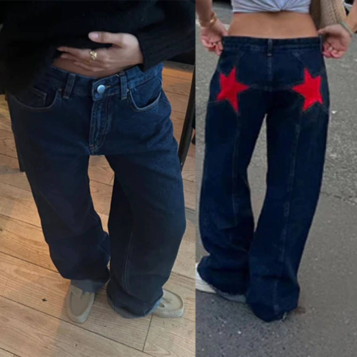Y2K Star Print Straight-Leg Jeans