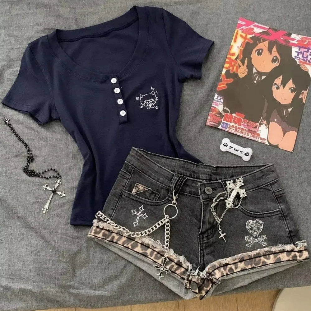 Y2K Patchwork Denim Hot Pants