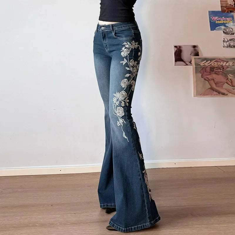 Y2K Floral Embroidery Jeans