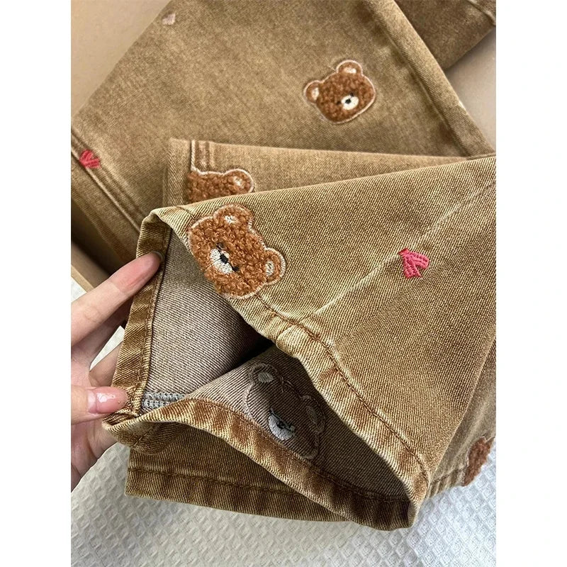 Teddy Bear Lace Wide Leg Jeans 🧸🤍