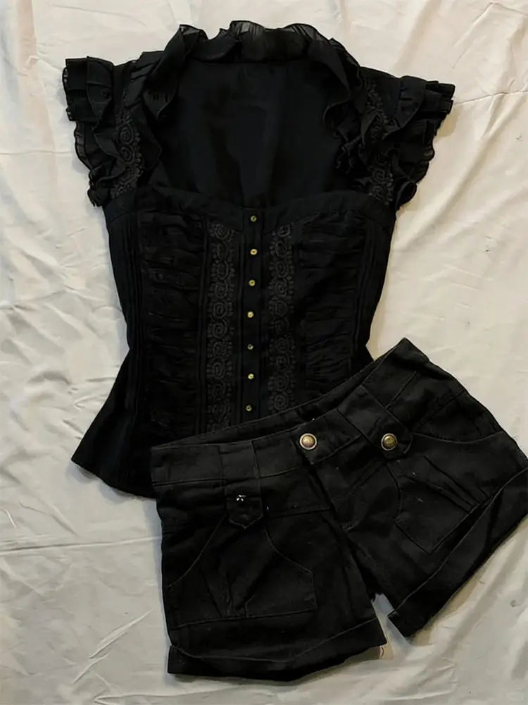 Y2K Lace Goth Crop Top