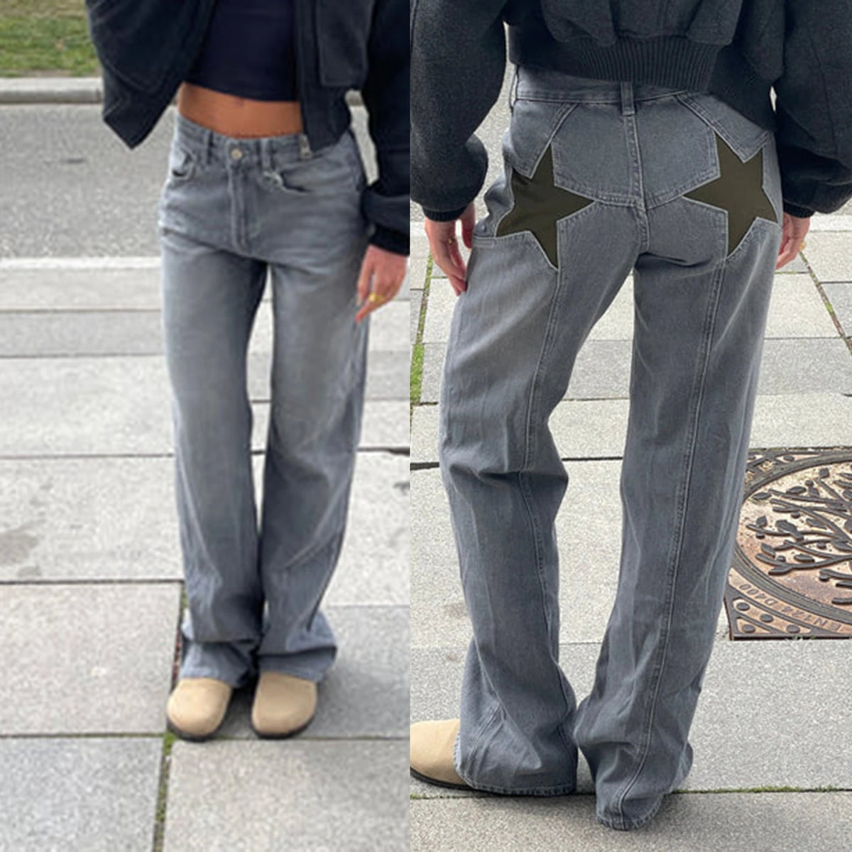Y2K Star Print Straight-Leg Jeans