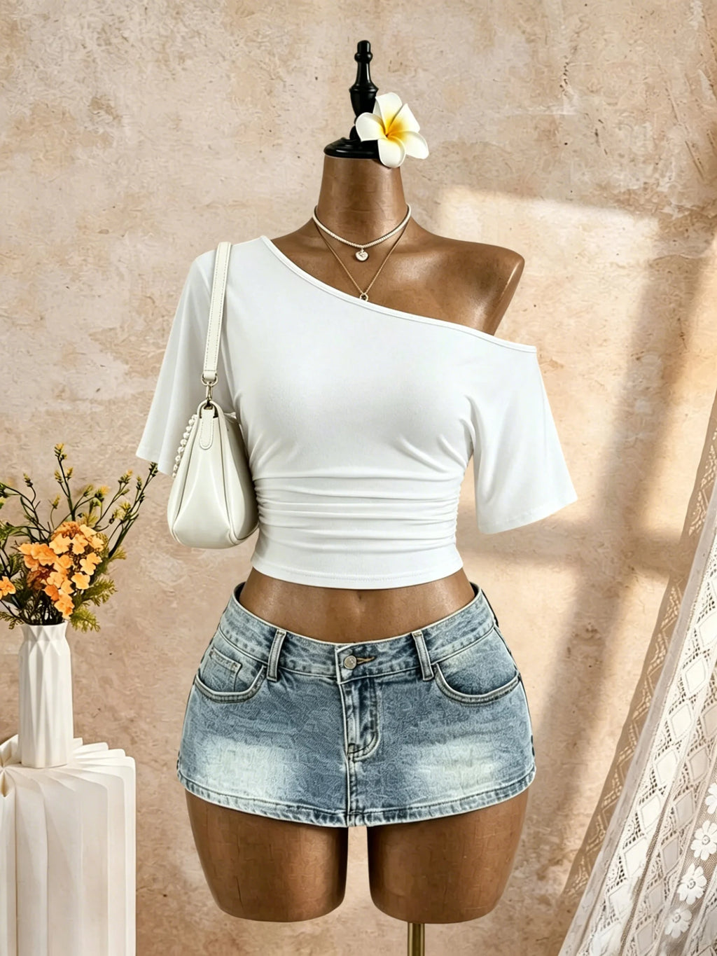 Y2K Ruched One-Shoulder Crop Top