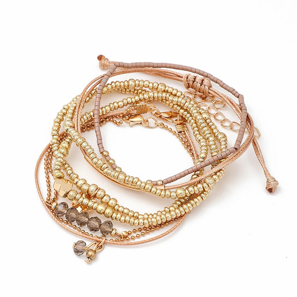 7-Piece Boho Heart Bead Bracelet Set