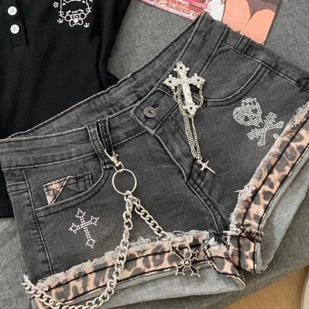 Y2K Patchwork Denim Hot Pants