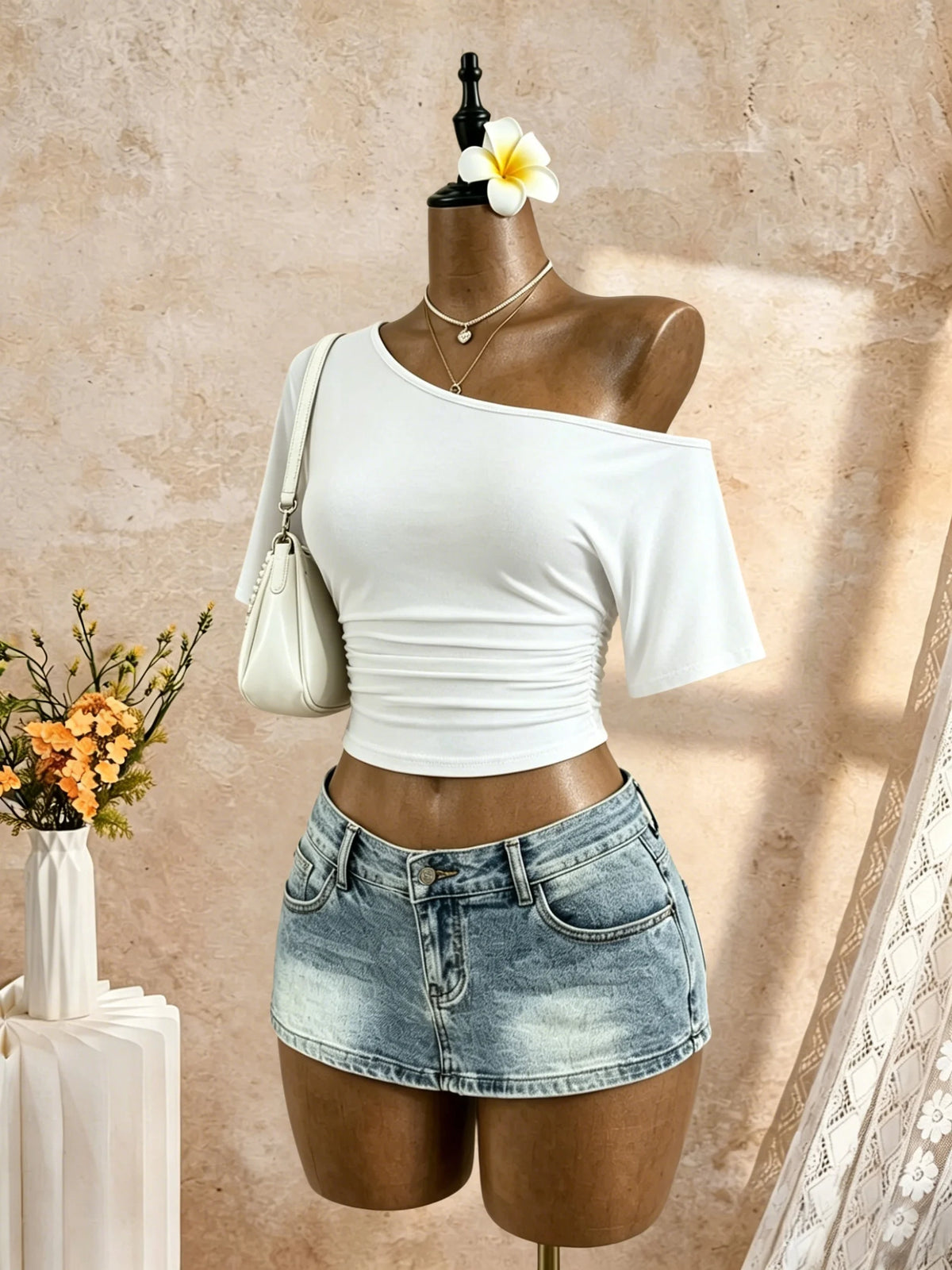 Y2K Ruched One-Shoulder Crop Top