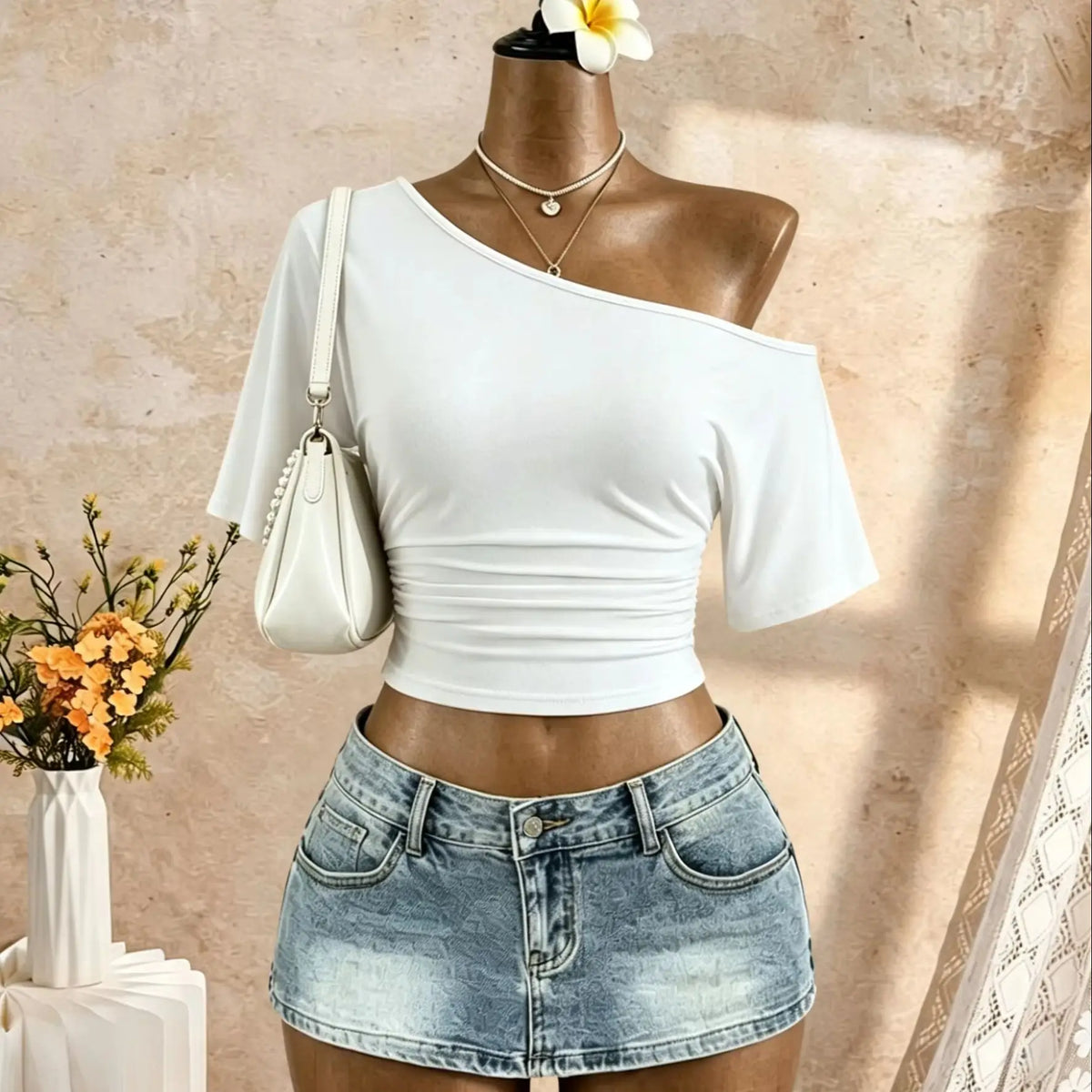 Y2K Ruched One-Shoulder Crop Top