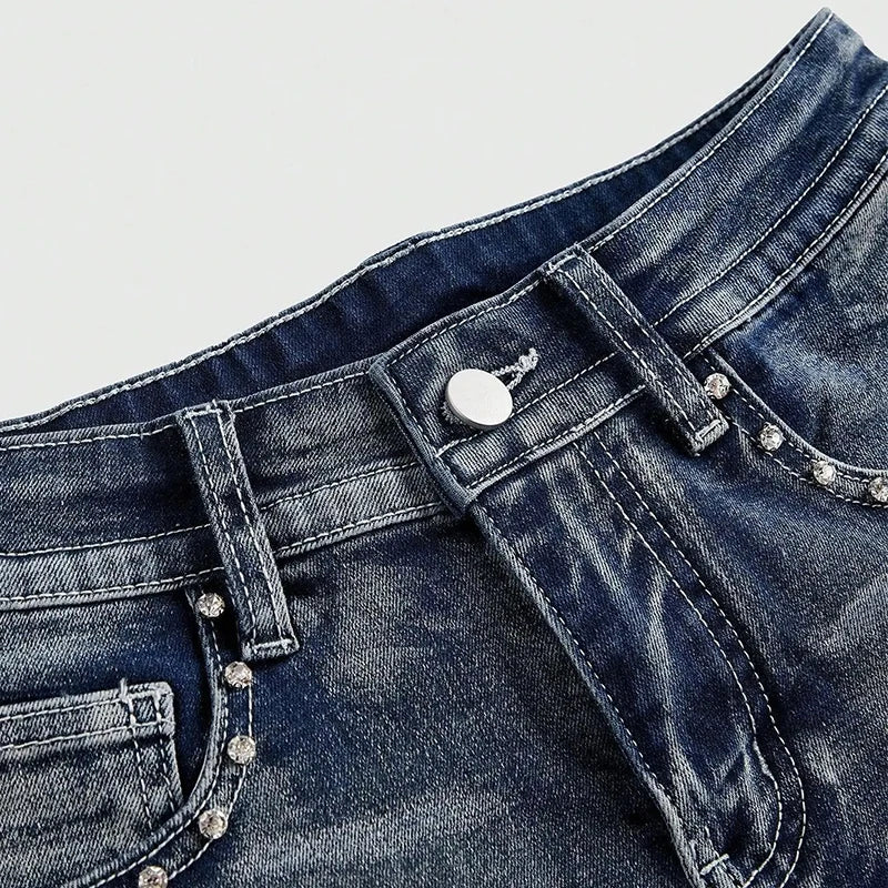 Y2K Rhinestone Low-Rise Denim Shorts