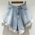 Patchwork High-Waist Denim Shorts