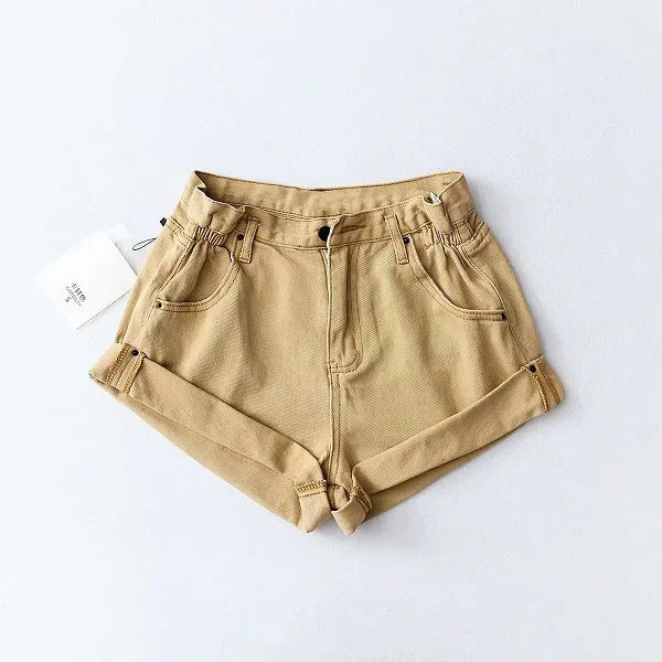High-Waist Split-Hem Denim Shorts