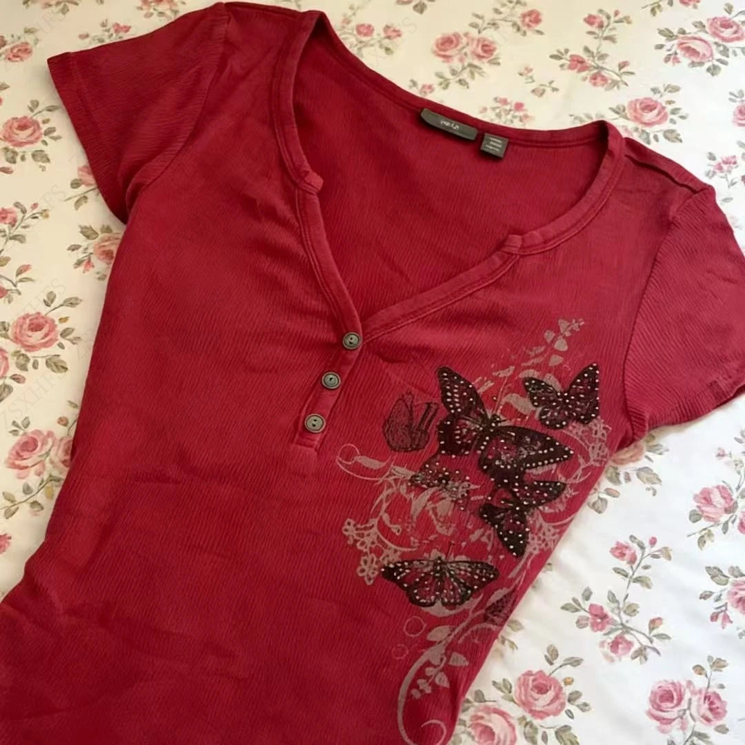 Y2K Butterfly Red Crop Top