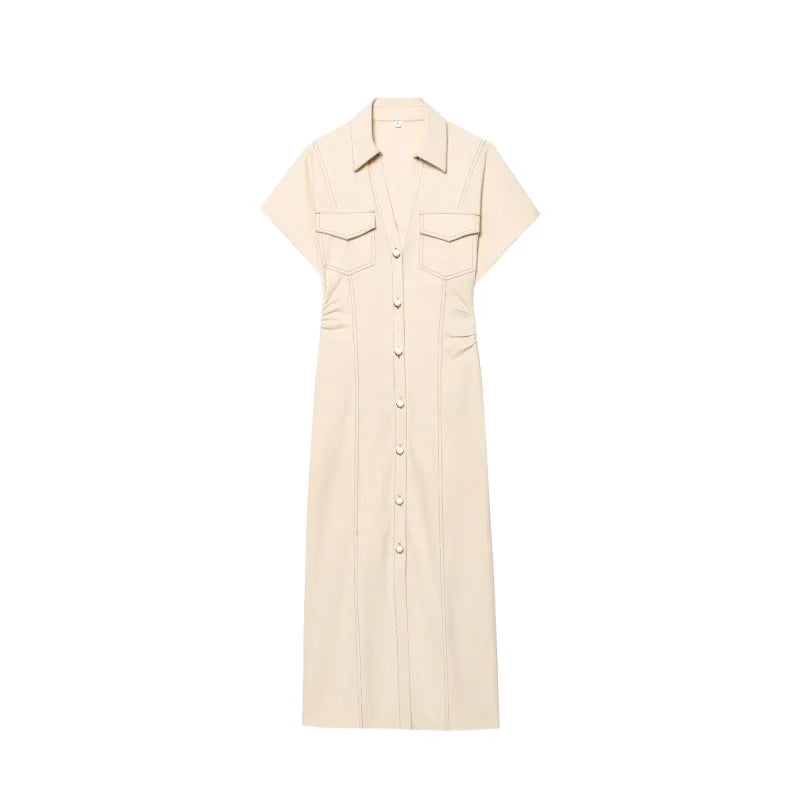 denim MIDI dress with lapel side zipper