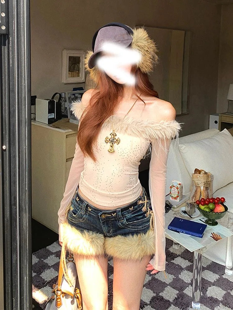 Retro Fluffy Y2K Shorts