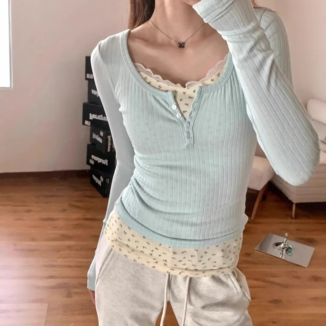 Korean Lace Collar Layered Top