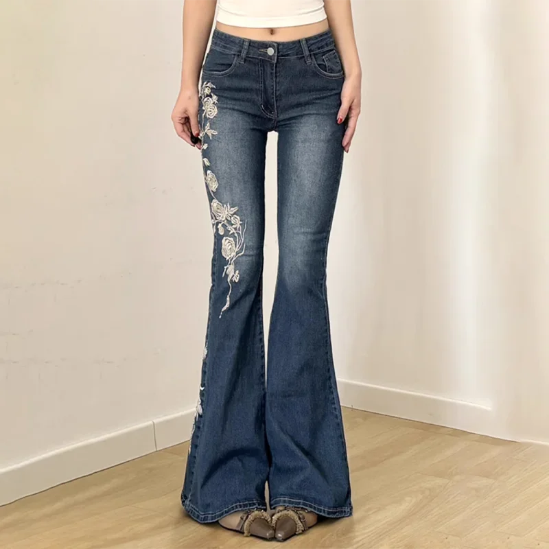 Y2K Floral Embroidery Jeans