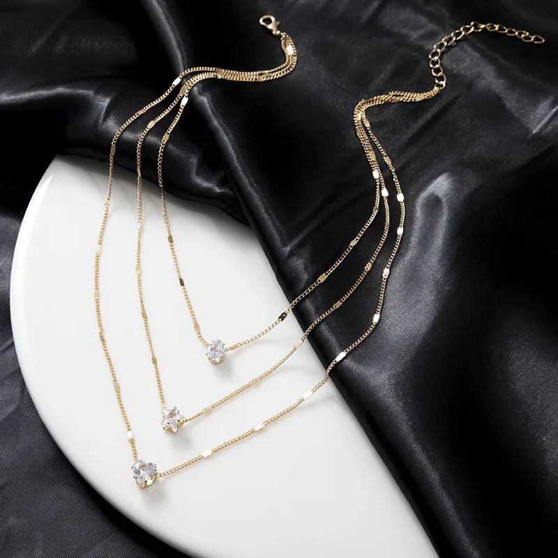 Zircon Layered Choker Necklace