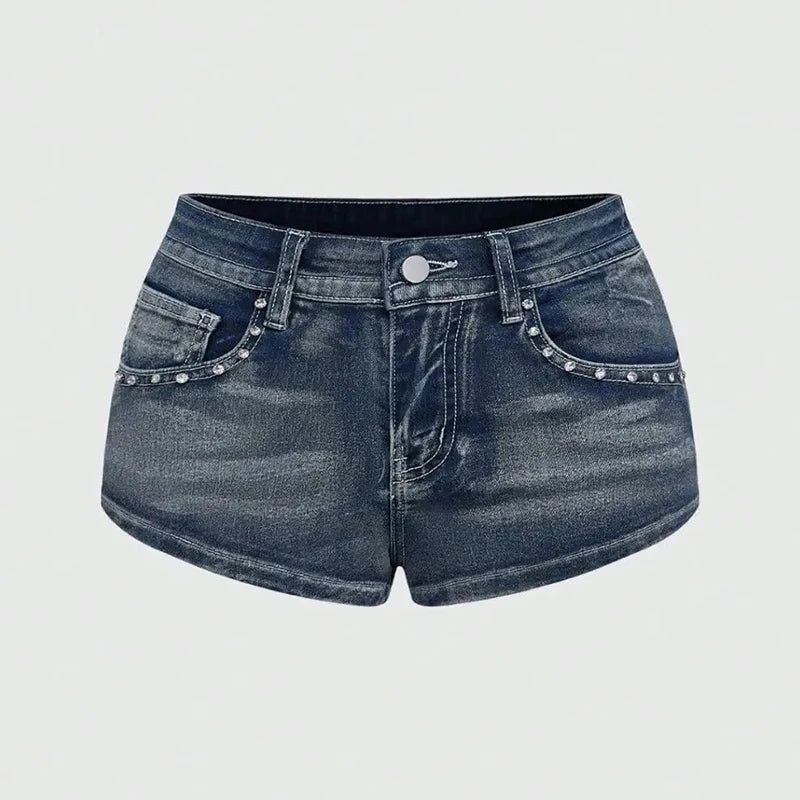 Y2K Rhinestone Low-Rise Denim Shorts
