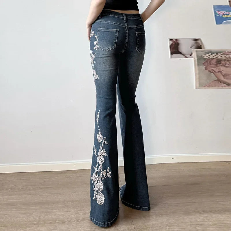 Y2K Floral Embroidery Jeans