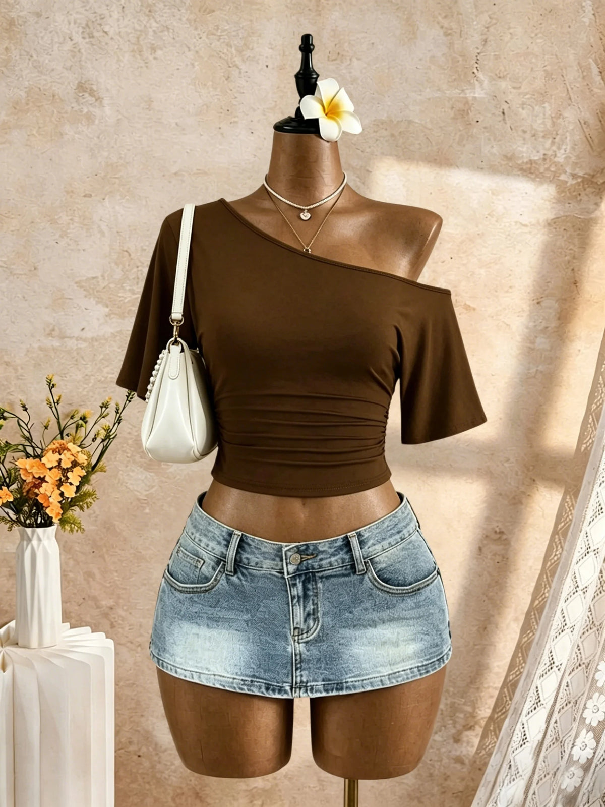Y2K Ruched One-Shoulder Crop Top