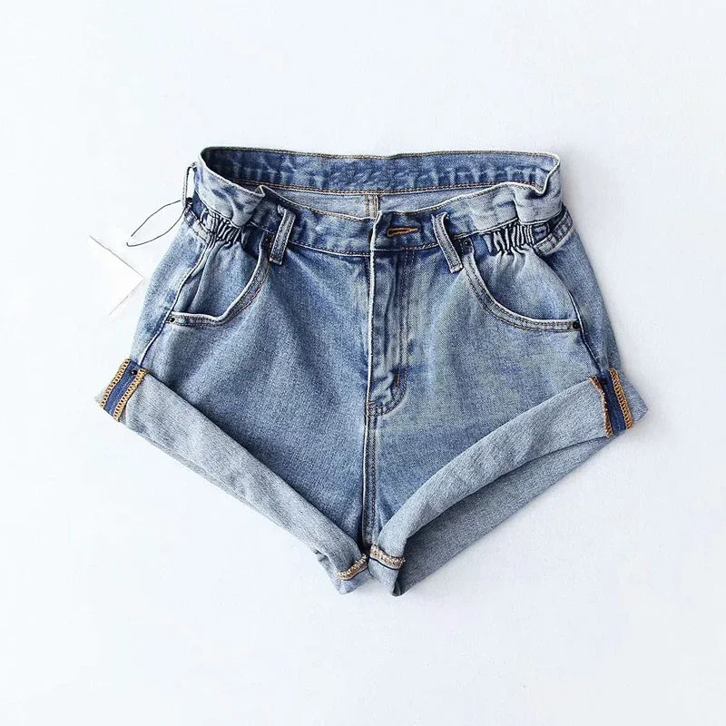 High-Waist Split-Hem Denim Shorts