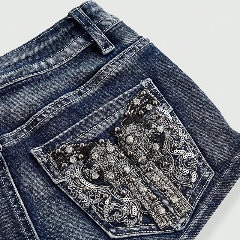 Y2K Rhinestone Low-Rise Denim Shorts
